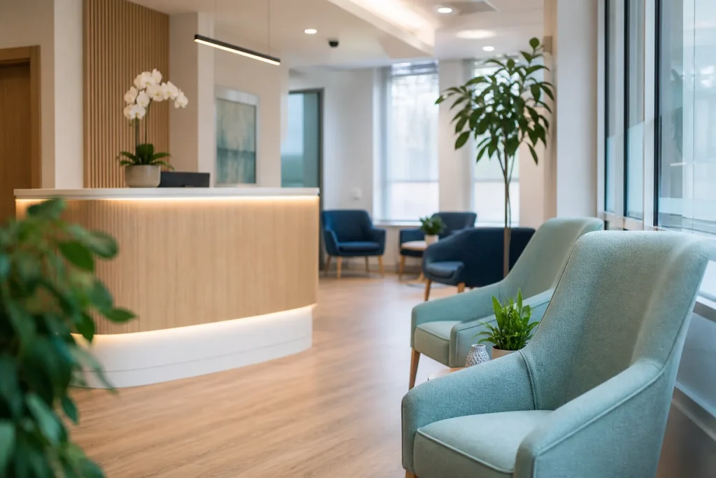 Calm reception and waiting area at Elixier Diagnostics in Fulwood, Preston